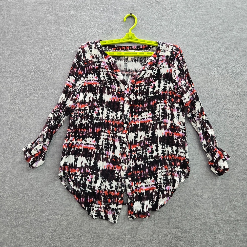 Fig and Flower Women Top 1X Purple Tie Dye Button Up‎ Seersucker Long Sleeve